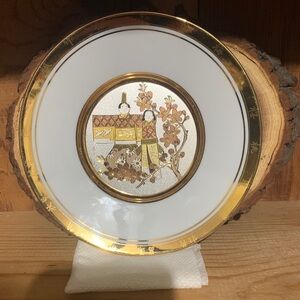 Japanese Floral Calendar Chokin Plate Hamilton Collection with Gold Accents Rim